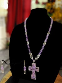 amethyst cross necklace and earring set